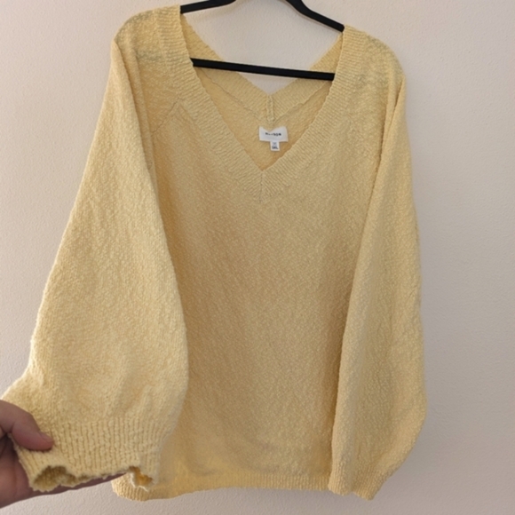 HEYSON Pale Yellow/Butter V-Neck 90s Style Boucle Sweater sz 3XL Retro 90s Mom - Picture 2 of 10